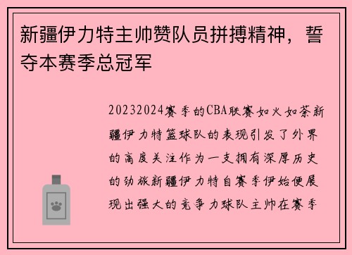 新疆伊力特主帅赞队员拼搏精神，誓夺本赛季总冠军