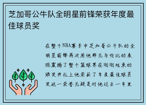 芝加哥公牛队全明星前锋荣获年度最佳球员奖